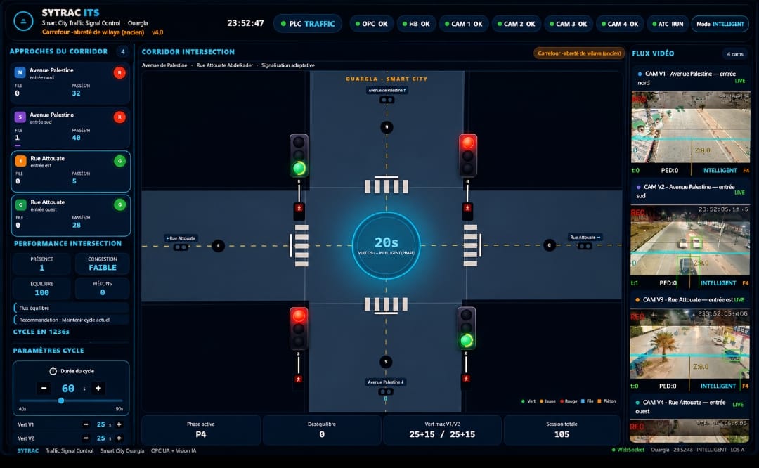 Dashboard SYTRAC ITS — supervision temps réel du carrefour à Ouargla